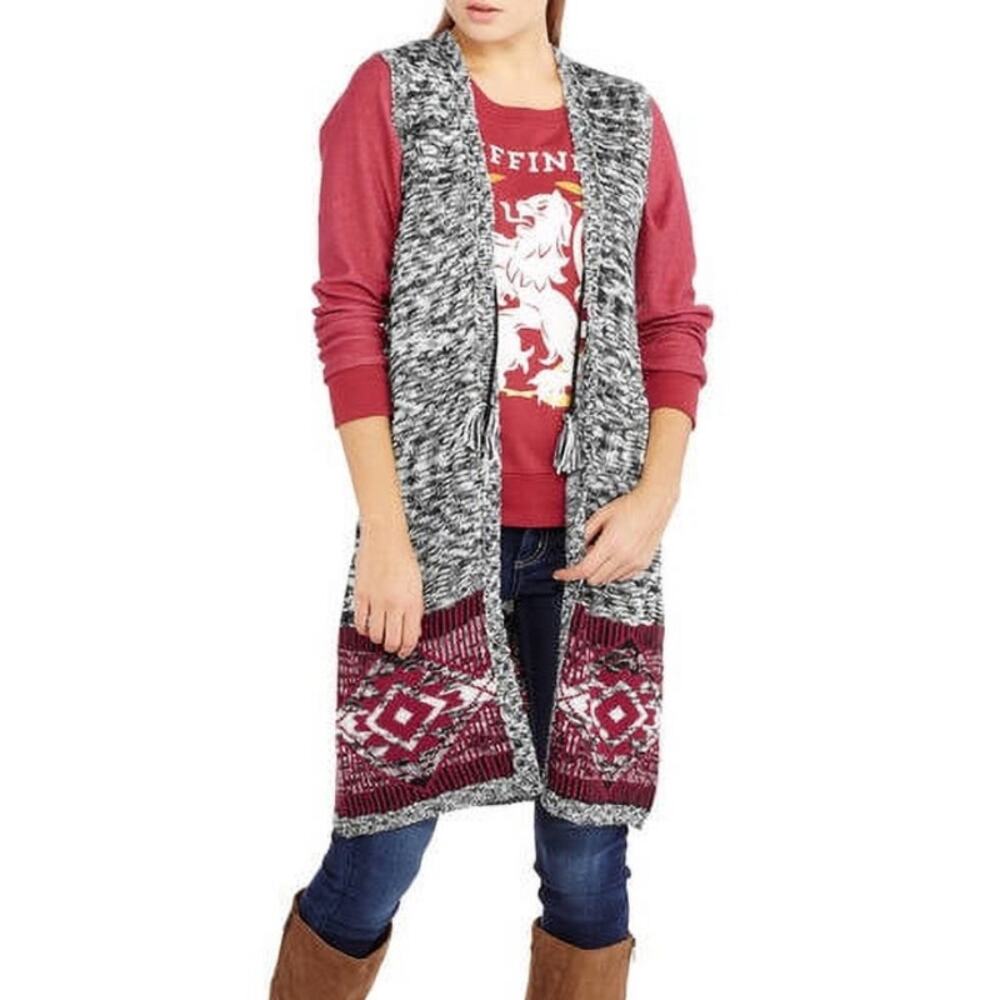 Almost Famous Women's Multicolor Slub Marled Vest Tassel Tie Sweater Vest 2X